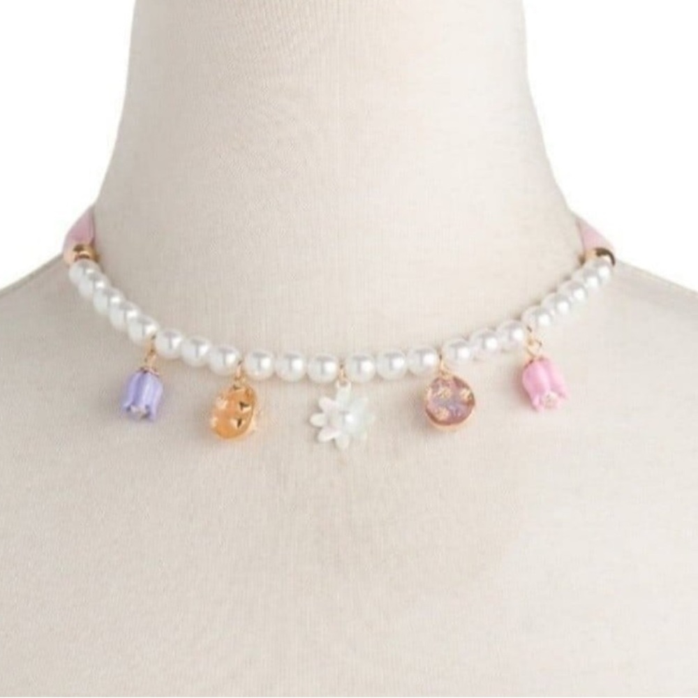BETSEY JOHNSON Easter Holiday Multiple Charms Pearl and Ribbon Necklace NEW NWT
